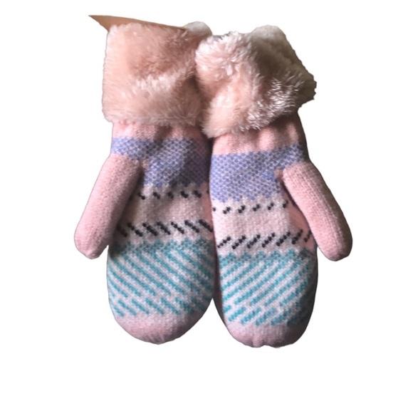 NWT Pink, Blue, Orange, and Teal Snowman Knit Mittens - Picture 3 of 5
